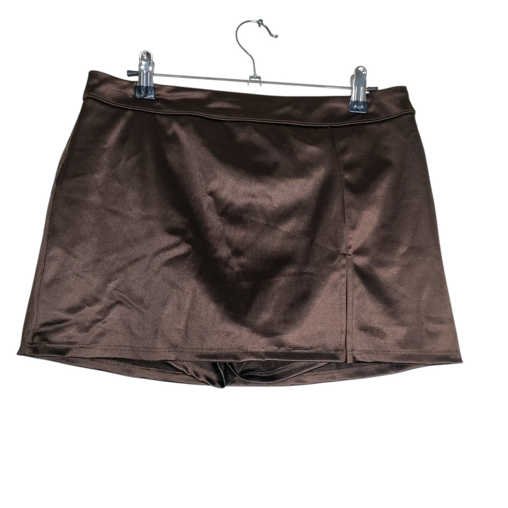Urban Outfitters Chocolate Brown Satin Mini Skort Side Slit Size L